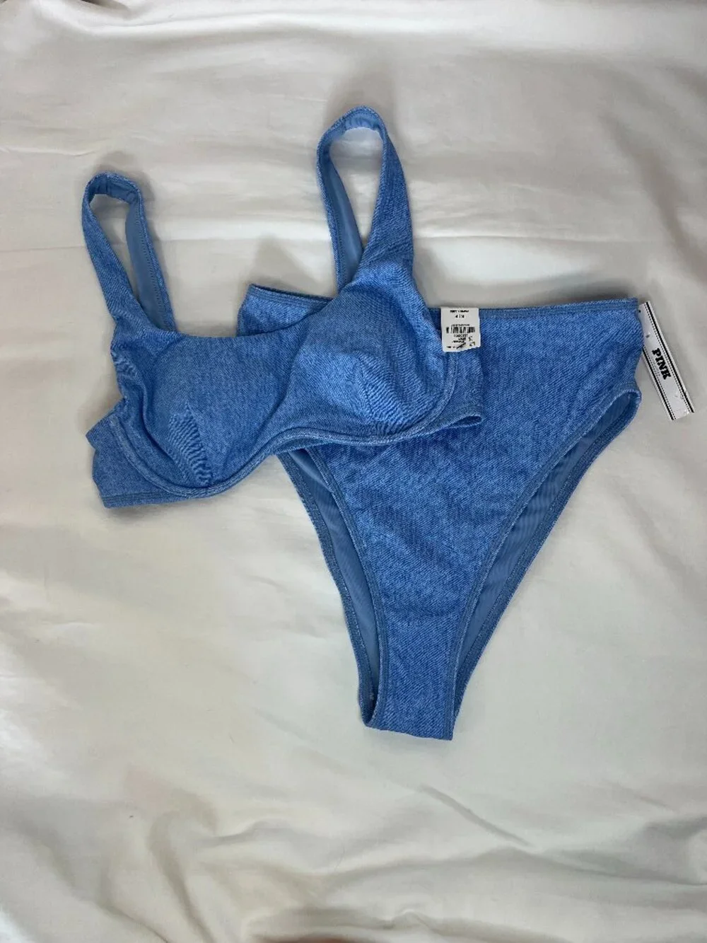 Pink Victoria's Secret Blue High Waist 2 Piece Bikini - Picture 1 of 8